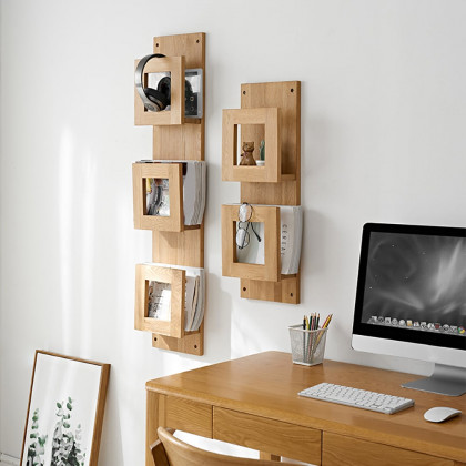 HMR - 2-Piece Wooden Wall Mounted Display Shelves Magazine Racks