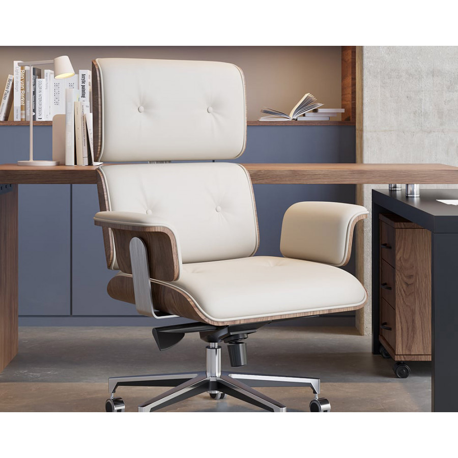 HMR - Modern Home Office Chair Swivel Upholstered Wooden Office Chair Adjustable Height