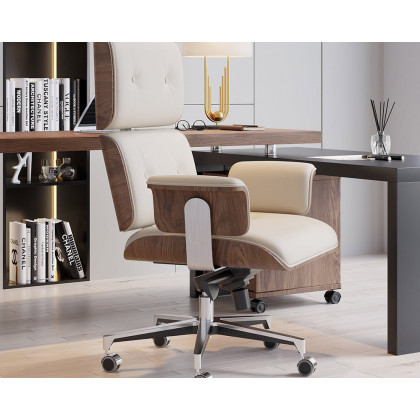 HMR - Modern Home Office Chair Swivel Upholstered Wooden Office Chair Adjustable Height