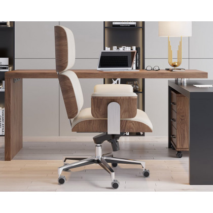 HMR - Modern Home Office Chair Swivel Upholstered Wooden Office Chair Adjustable Height