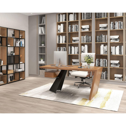 HMR - Modern Home Office Chair Swivel Upholstered Wooden Office Chair Adjustable Height