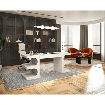 HMR - Modern Home Office Chair Swivel Upholstered Wooden Office Chair Adjustable Height