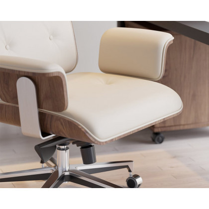 HMR - Modern Home Office Chair Swivel Upholstered Wooden Office Chair Adjustable Height