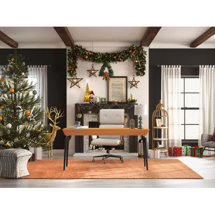 HMR - Modern Home Office Chair Swivel Upholstered Wooden Office Chair Adjustable Height
