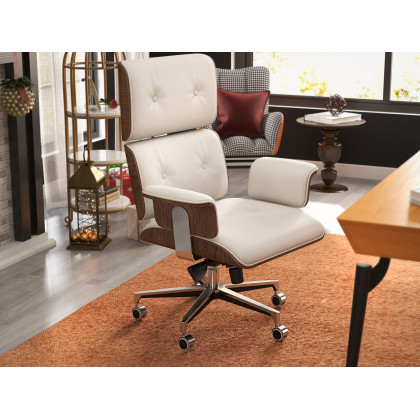 HMR - Modern Home Office Chair Swivel Upholstered Wooden Office Chair Adjustable Height