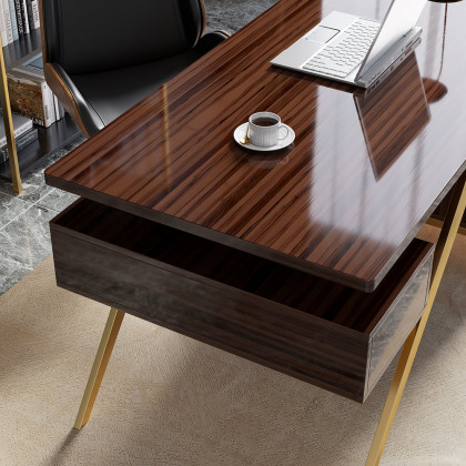 HMR Hungled 55" Modern Office Executive Desk with Storage File Cabinet - Sandalwood