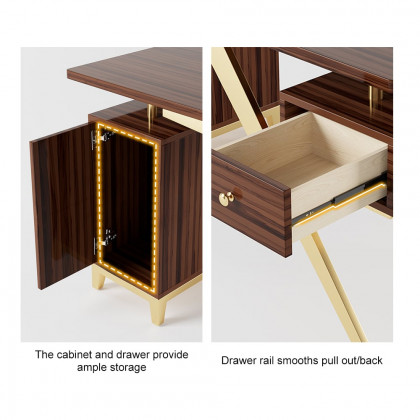 HMR Hungled 55" Modern Office Executive Desk with Storage File Cabinet - Sandalwood