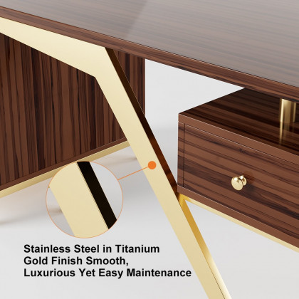 HMR Hungled 55" Modern Office Executive Desk with Storage File Cabinet - Sandalwood