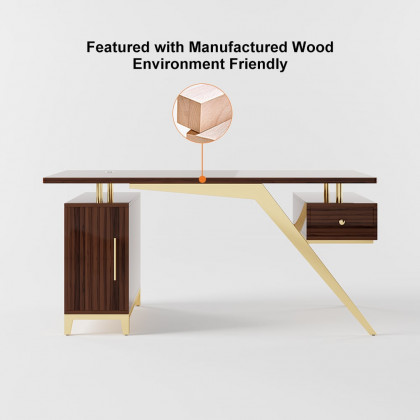 HMR Hungled 55" Modern Office Executive Desk with Storage File Cabinet - Sandalwood