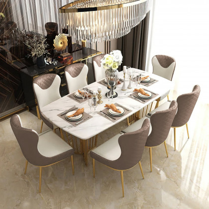 HMR Modern Dining Chairs with White PU Leather Upholstery - Brown, Set of 6