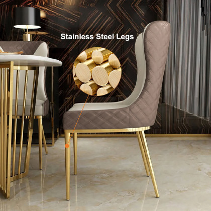 HMR Modern Dining Chairs with White PU Leather Upholstery - Brown, Set of 6
