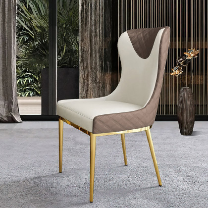 HMR Modern Dining Chairs with White PU Leather Upholstery - Brown, Set of 6