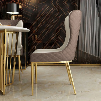 HMR Modern Dining Chairs with White PU Leather Upholstery - Brown, Set of 6