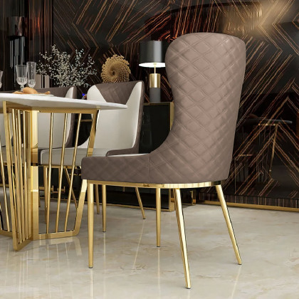 HMR Modern Dining Chairs with White PU Leather Upholstery - Brown, Set of 6