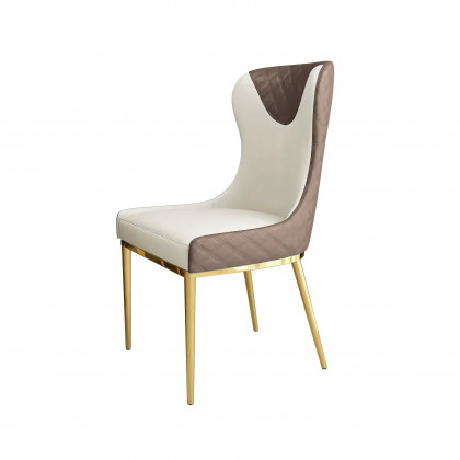 HMR Modern Dining Chairs with White PU Leather Upholstery - Brown, Set of 6
