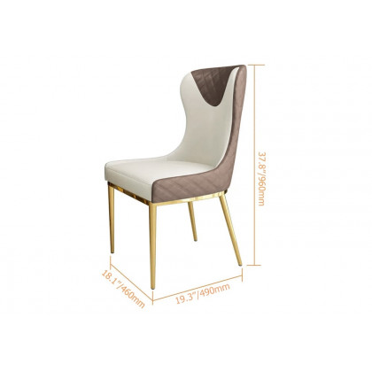 HMR Modern Dining Chairs with White PU Leather Upholstery - Brown, Set of 6
