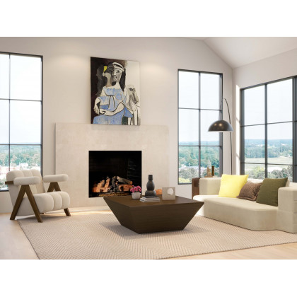 HMR - Japandi Beige Accent Chair Velvet Upholstery Armchair with Walnut Frame for Living Room