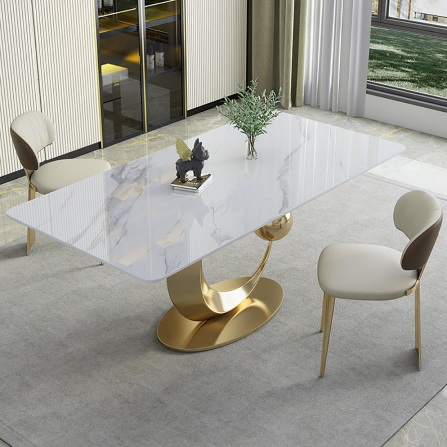 HMR - 71.3" Modern Style Rectangle Sintered Stone Dining Table Seats 6-8 People