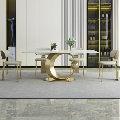HMR - 71.3" Modern Style Rectangle Sintered Stone Dining Table Seats 6-8 People