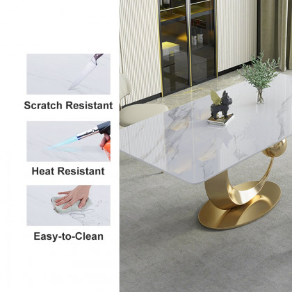 HMR - 71.3" Modern Style Rectangle Sintered Stone Dining Table Seats 6-8 People