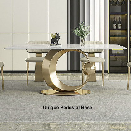 HMR - 71.3" Modern Style Rectangle Sintered Stone Dining Table Seats 6-8 People