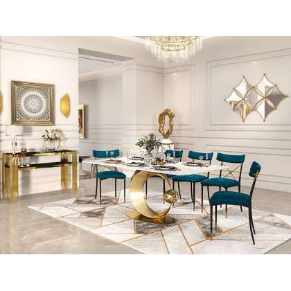 HMR - 71.3" Modern Style Rectangle Sintered Stone Dining Table Seats 6-8 People