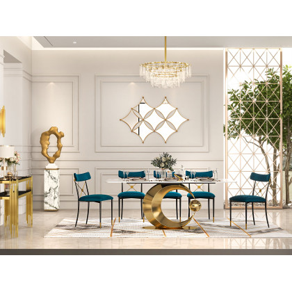 HMR - 71.3" Modern Style Rectangle Sintered Stone Dining Table Seats 6-8 People