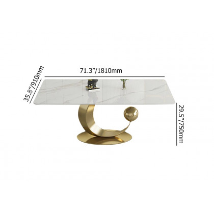HMR - 71.3" Modern Style Rectangle Sintered Stone Dining Table Seats 6-8 People