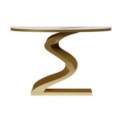 HMR Modern 39.4" Curved Console Table with Sintered Stone Top Half Moon Shape - White & Gold