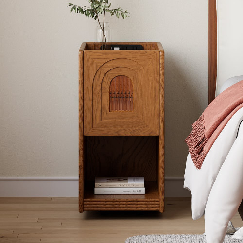 HMR Mid-Century Modern Narrow Smart Nightstand - Cherry, Set Of 2