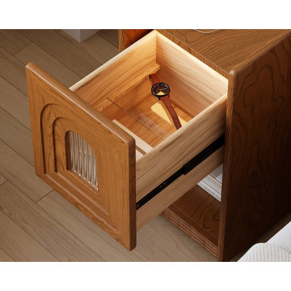 HMR Mid-Century Modern Narrow Smart Nightstand - Cherry, Set Of 2