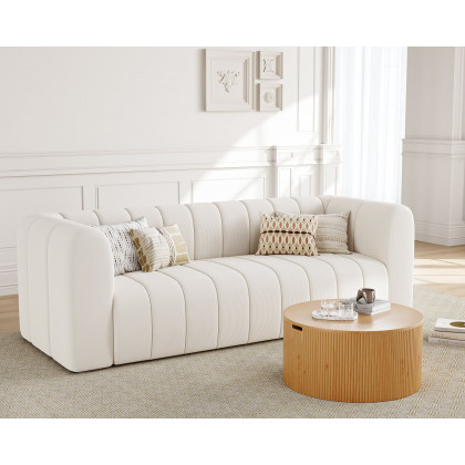 HMR Modern 3-Seater Sofa with Corduroy Upholstered - Off-White