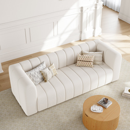 HMR Modern 3-Seater Sofa with Corduroy Upholstered - Off-White
