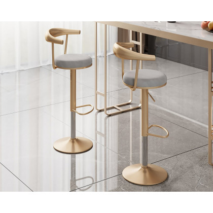 HMR Modern Adjustable Swivel Bar Stools with Velvet Upholstery (Set of 8) - Gray