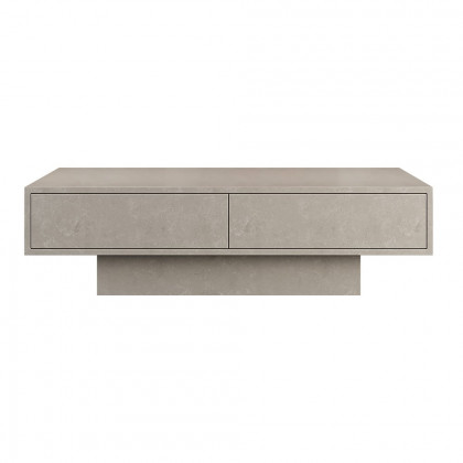 HMR - Japandi Rectangle Concrete Gray Coffee Table with 2 Drawers & Open Storage