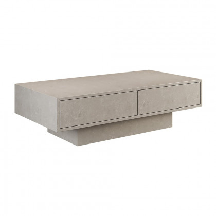 HMR - Japandi Rectangle Concrete Gray Coffee Table with 2 Drawers & Open Storage