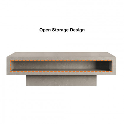 HMR - Japandi Rectangle Concrete Gray Coffee Table with 2 Drawers & Open Storage