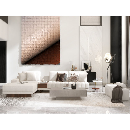 HMR - Japandi Rectangle Concrete Gray Coffee Table with 2 Drawers & Open Storage