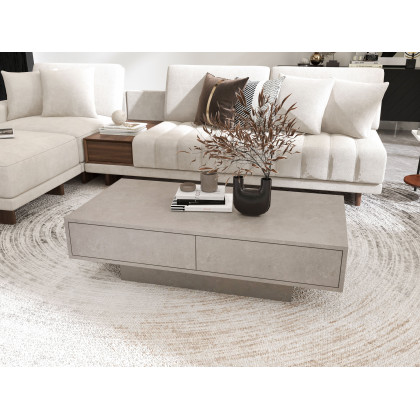 HMR - Japandi Rectangle Concrete Gray Coffee Table with 2 Drawers & Open Storage