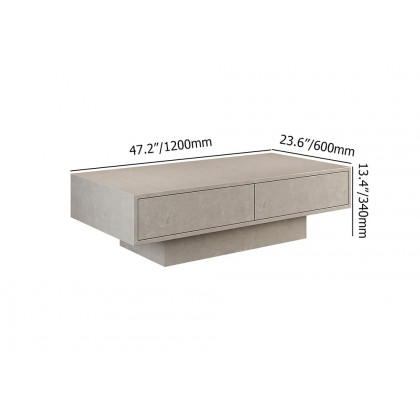 HMR - Japandi Rectangle Concrete Gray Coffee Table with 2 Drawers & Open Storage