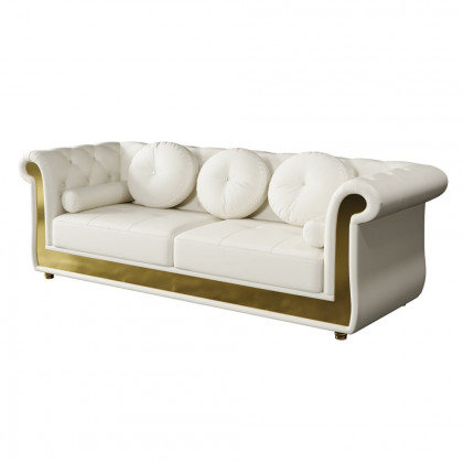 HMR - Dodiy 86.6" Modern Upholstered Tufted Leather 3-Seater Sofa with 5 Pillows White