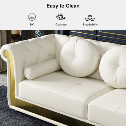 HMR - Dodiy 86.6" Modern Upholstered Tufted Leather 3-Seater Sofa with 5 Pillows White