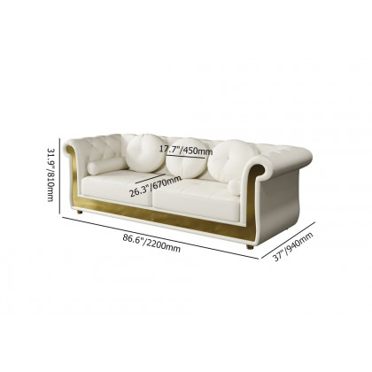HMR - Dodiy 86.6" Modern Upholstered Tufted Leather 3-Seater Sofa with 5 Pillows White