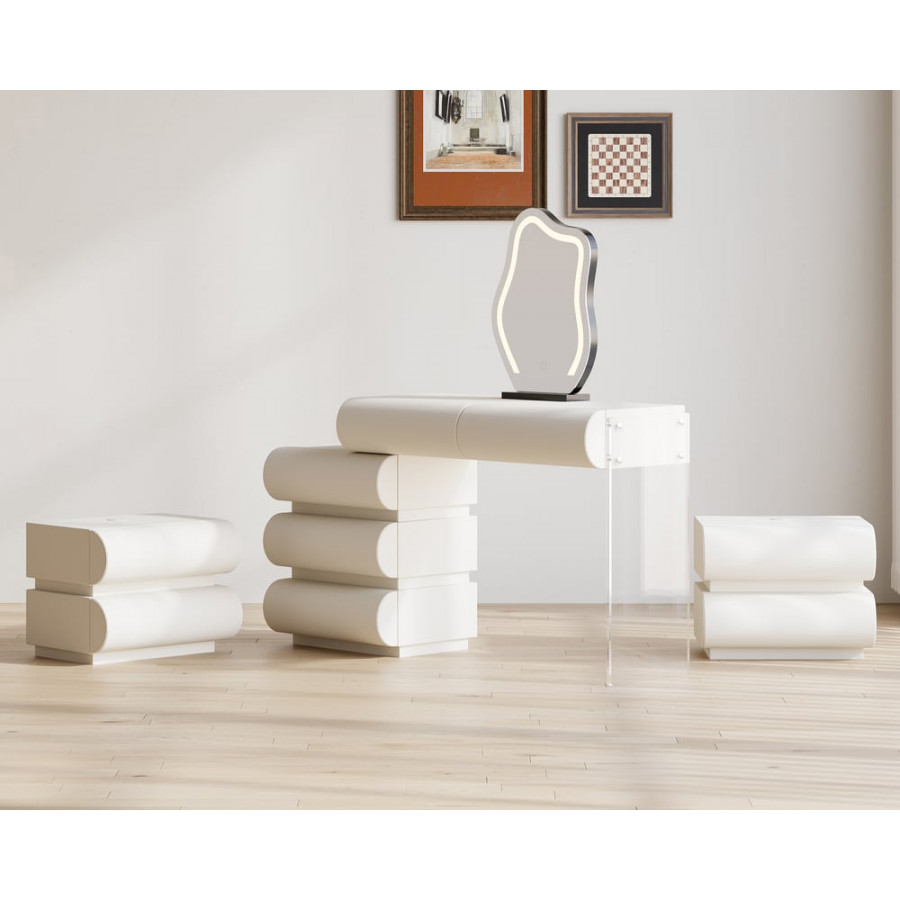 HMR Humply Makeup Vanity Set - White, With Nightstand, 2 Drawers