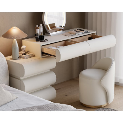 HMR Humply Makeup Vanity Set - White, With Nightstand, 2 Drawers