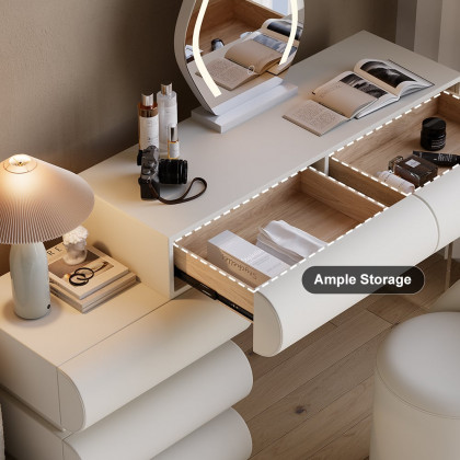 HMR Humply Makeup Vanity Set - White, With Nightstand, 2 Drawers