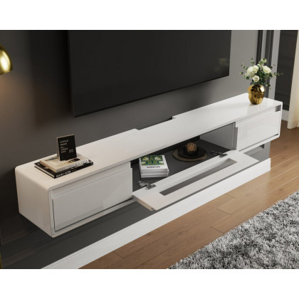 HMR Smooth TV Stand Postmodern Minimalist Floating Media Console with Storage - White, 59"W x 9.4"D x 8.3"H