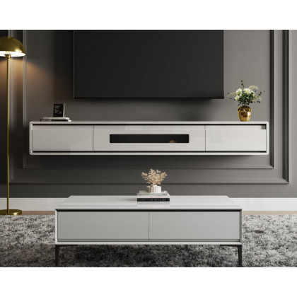 HMR Smooth TV Stand Postmodern Minimalist Floating Media Console with Storage - White, 59"W x 9.4"D x 8.3"H