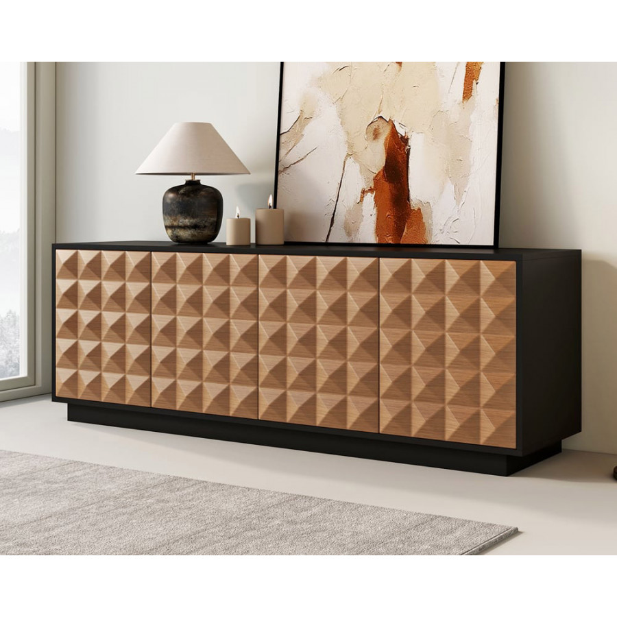 HMR - 70.9" Modern Black & Natural Tall TV Stand with Storage for 75 inch tv