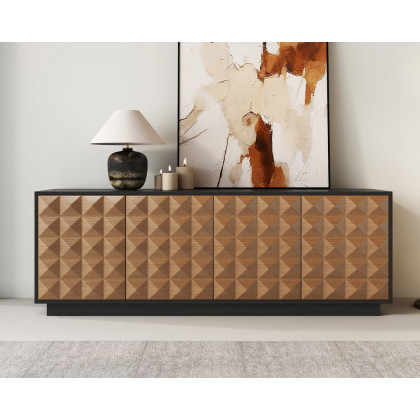 HMR - 70.9" Modern Black & Natural Tall TV Stand with Storage for 75 inch tv